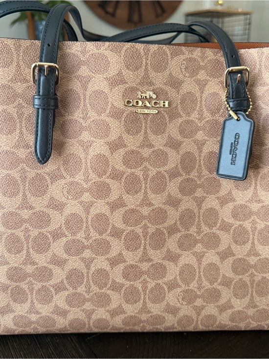 Coach Handbags - Coach Brown Signature Canvas Tote with Black Leather Handles